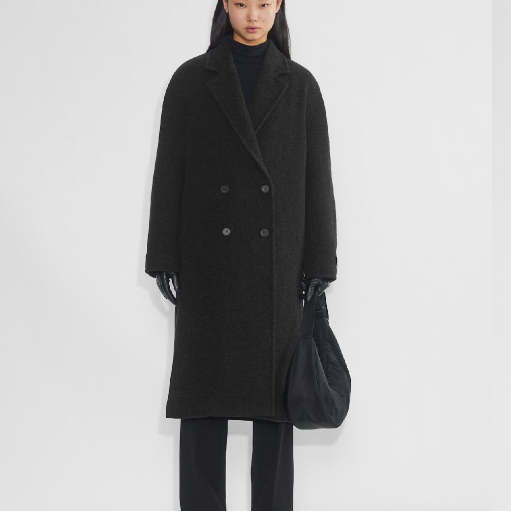 Aritzia Babaton Italian Milnor Wool Black Slouch Coat Double Breasted Size Xs